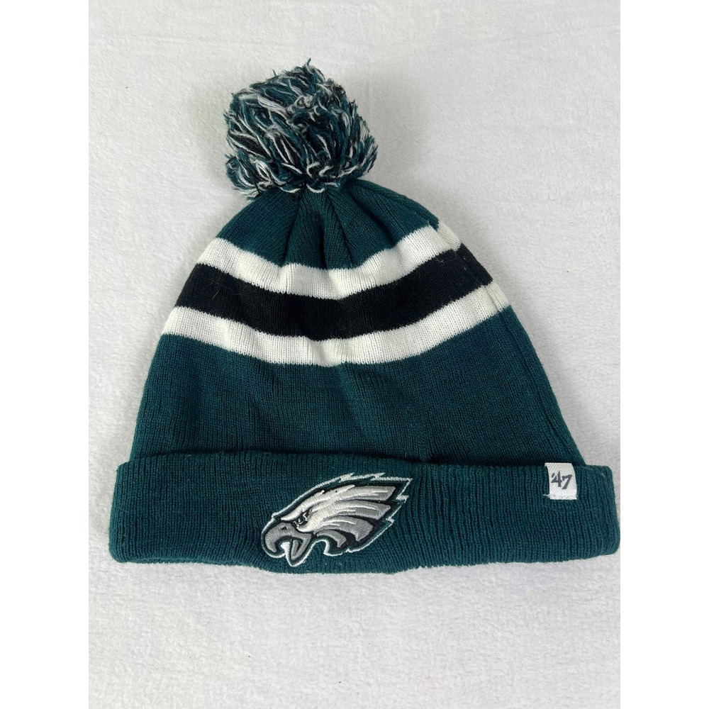 '47 Brand Beanie Youth OS Green Philadelphia Eagles NFL Pom Cuffed Hat Fan Merch